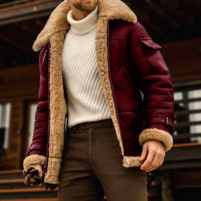 Men's Faux Leather Aviator Jacket with Shearling Lining