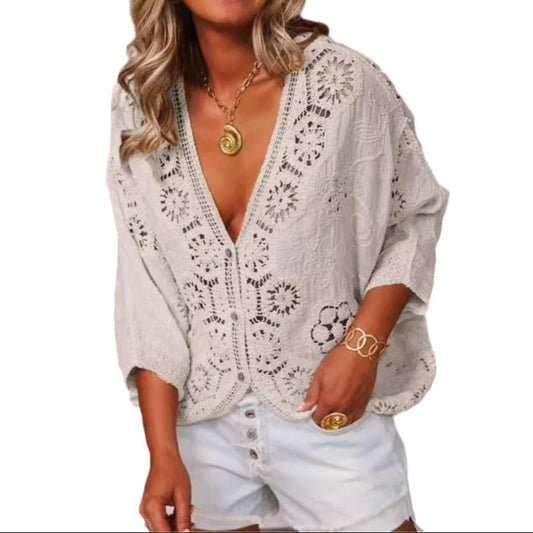 V-neck Hollow Lace