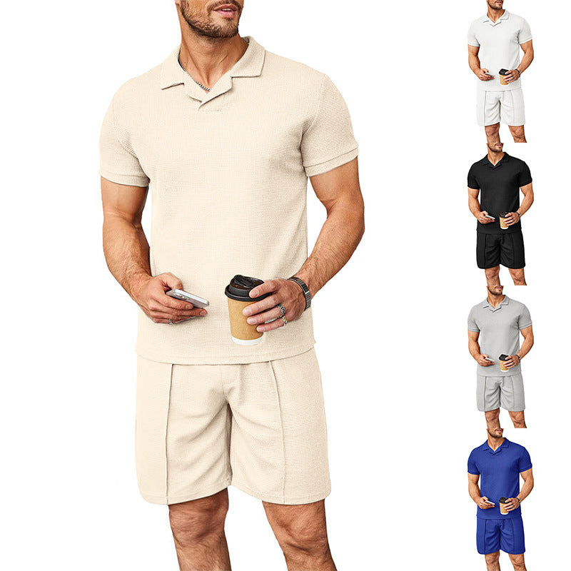 Men's Casual Short Sleeve Polo Shirt & Shorts Set - Comfortable Summer Lounge Wear