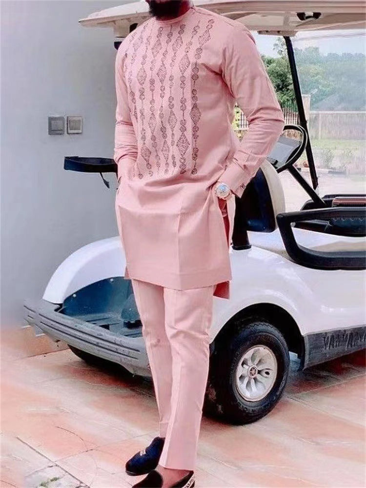 Men's Traditional Embroidered Kurta Suit - Elegant African-Inspired Design