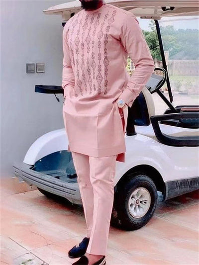 Men's Traditional Embroidered Kurta Suit - Elegant African-Inspired Design