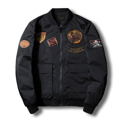 Men's Tactical Bomber Jacket with Multiple Patches