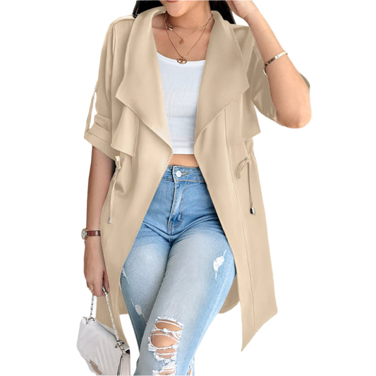 Mid-length Rolled Sleeves Trench Coat
