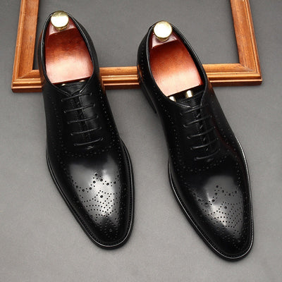 Men Luxury Cognac Leather Brogue Oxford Shoes – Classic Elegance & Craftsmanship