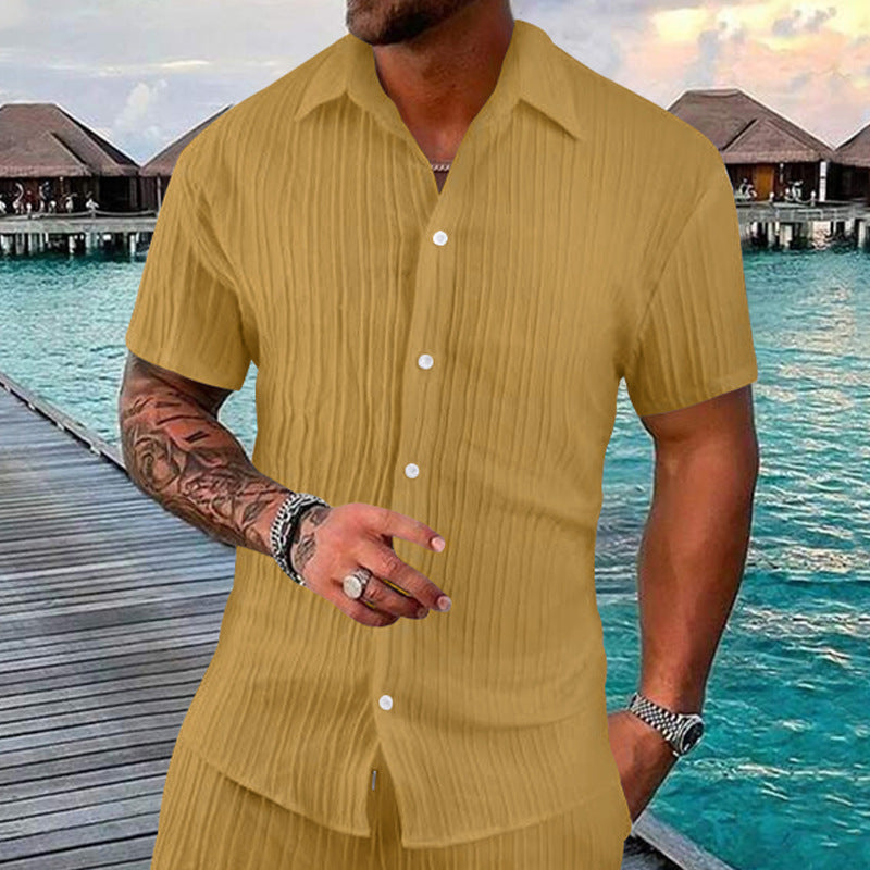 Men's Stylish Short Sleeve Linen Shirt & Matching Pants Set – Casual Vacation Wear