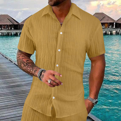 Men's Stylish Short Sleeve Linen Shirt & Matching Pants Set – Casual Vacation Wear