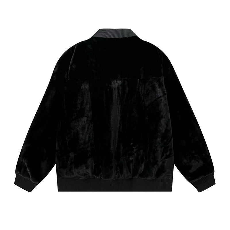Men's Faux Leather Bomber Jacket with Velvet Sleeves