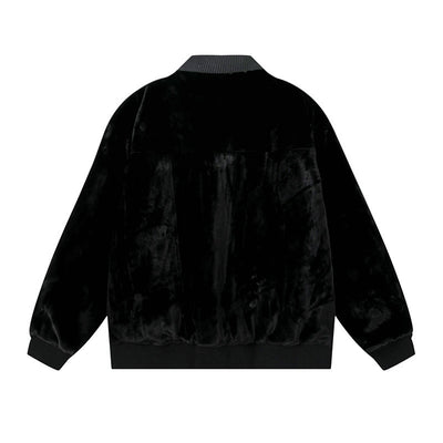 Men's Faux Leather Bomber Jacket with Velvet Sleeves
