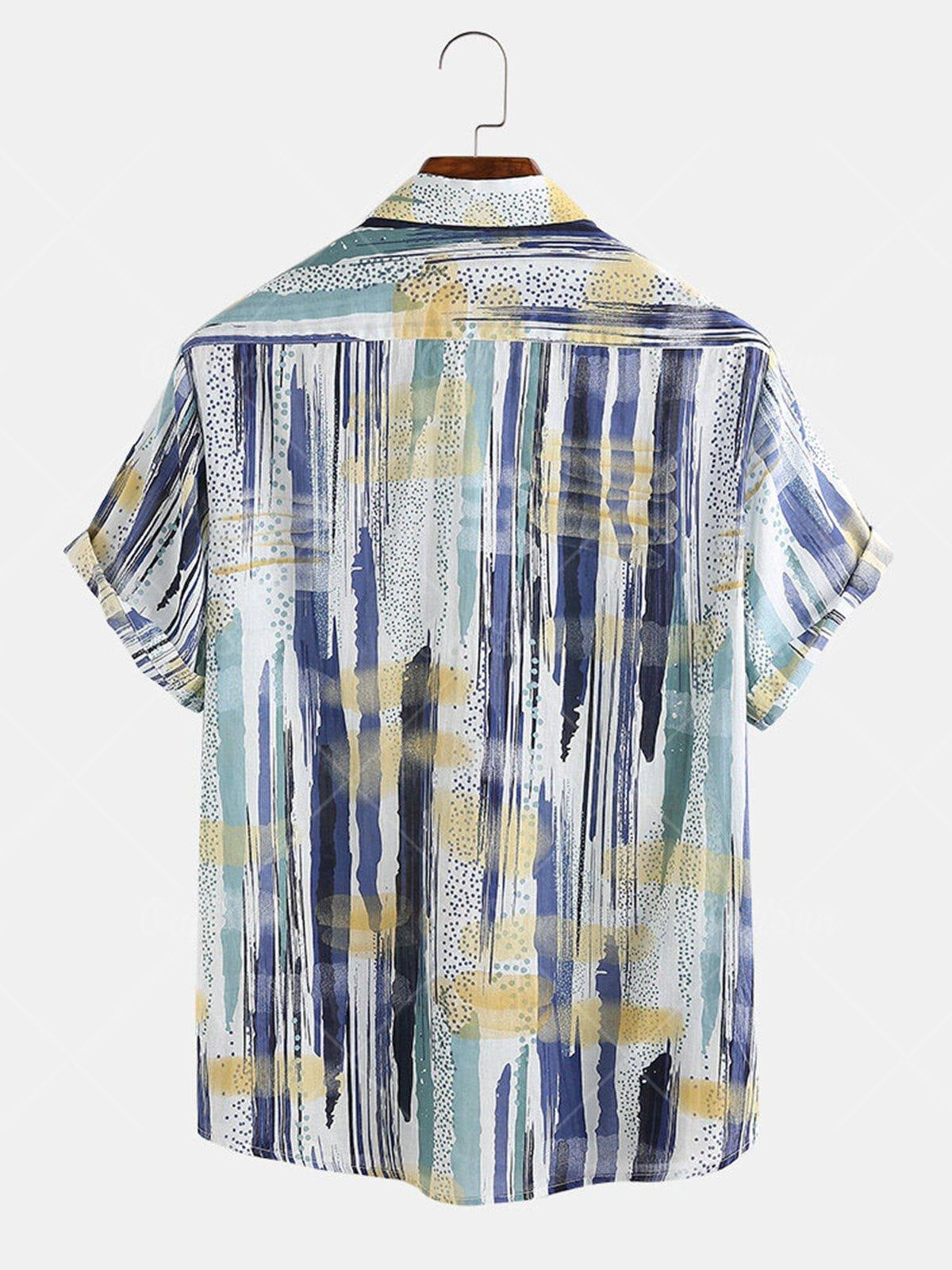 Men's Short Sleeve Button-Down Shirt with Vibrant Abstract Print – Casual, Stylish & Comfortable