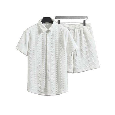 Men's Elegant Textured Short Sleeve Shirt & Matching Shorts Set – Classic, Stylish, Comfortable