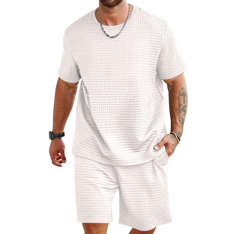 Men's Casual Textured Short Sleeve T-Shirt & Shorts Set – Comfortable Summer Loungewear
