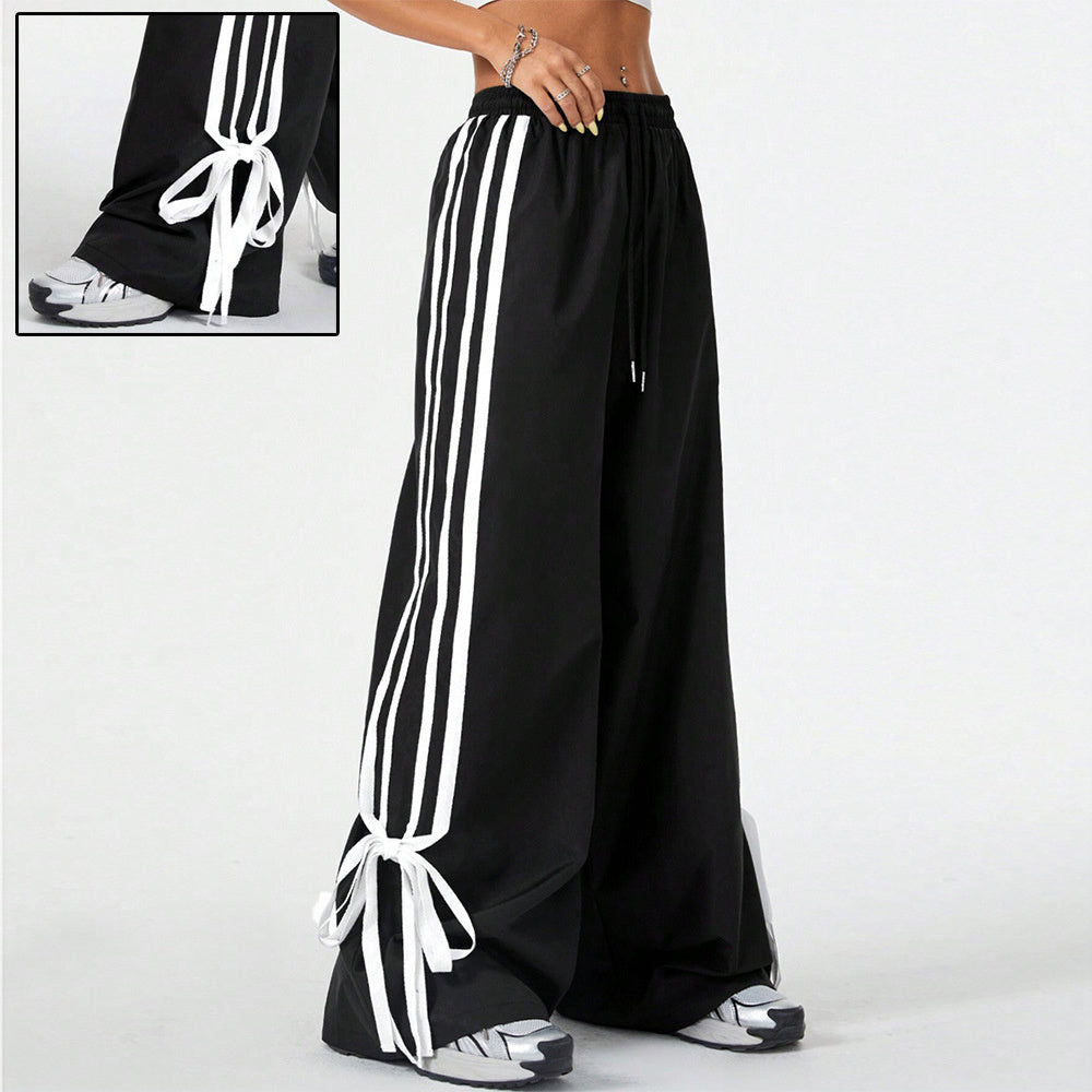 Sporty Wide Leg Drawstring Pants