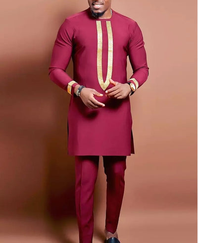 Men's Elegant Long-Sleeve Traditional African Print Dress