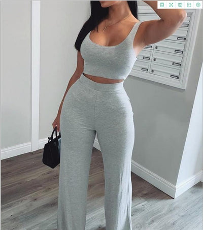 Sporty Basic Wide Leg Pants Set