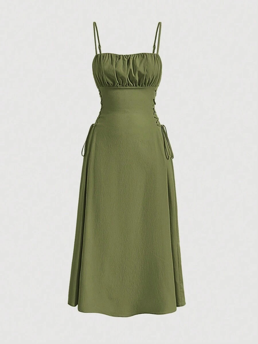 Spaghetti Straps Chest Wrap Midi Dress
