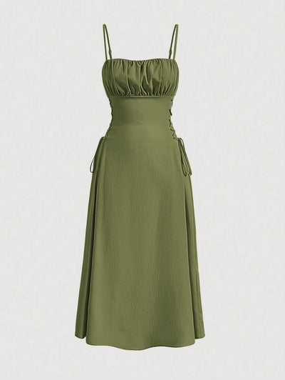 Spaghetti Straps Chest Wrap Midi Dress