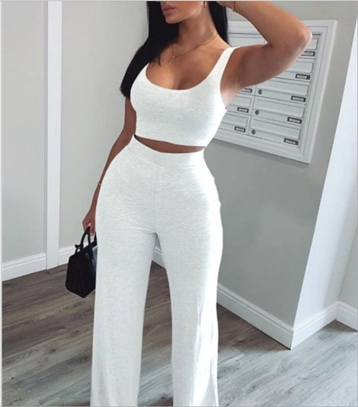 Sporty Basic Wide Leg Pants Set