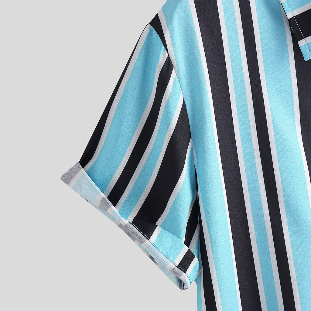 Men's Vertical Striped Short-Sleeve Button-Down Shirt – Stylish & Breathable