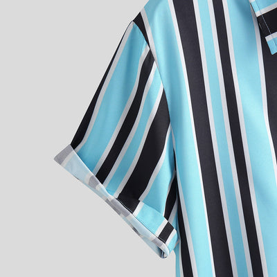 Men's Vertical Striped Short-Sleeve Button-Down Shirt – Stylish & Breathable