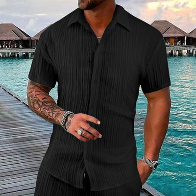 Men's Stylish Short Sleeve Linen Shirt & Matching Pants Set – Casual Vacation Wear