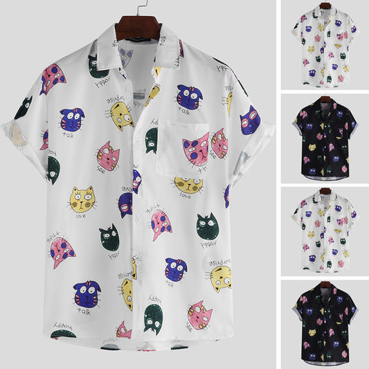 Men's Fun Cartoon Animal Print Short Sleeve Casual Shirt – Playful, Stylish & Comfortable