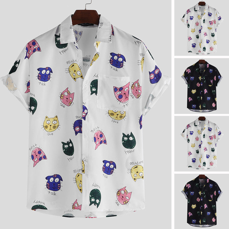 Men's Fun Cartoon Animal Print Short Sleeve Casual Shirt – Playful, Stylish & Comfortable