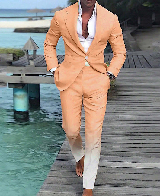 Men's Stylish Two-Tone Suit with White Blazer & Pink Trousers – Elegant Beach or Event Wear
