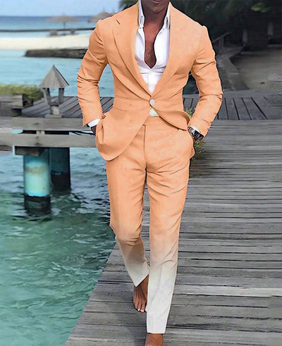 Men's Stylish Two-Tone Suit with White Blazer & Pink Trousers – Elegant Beach or Event Wear