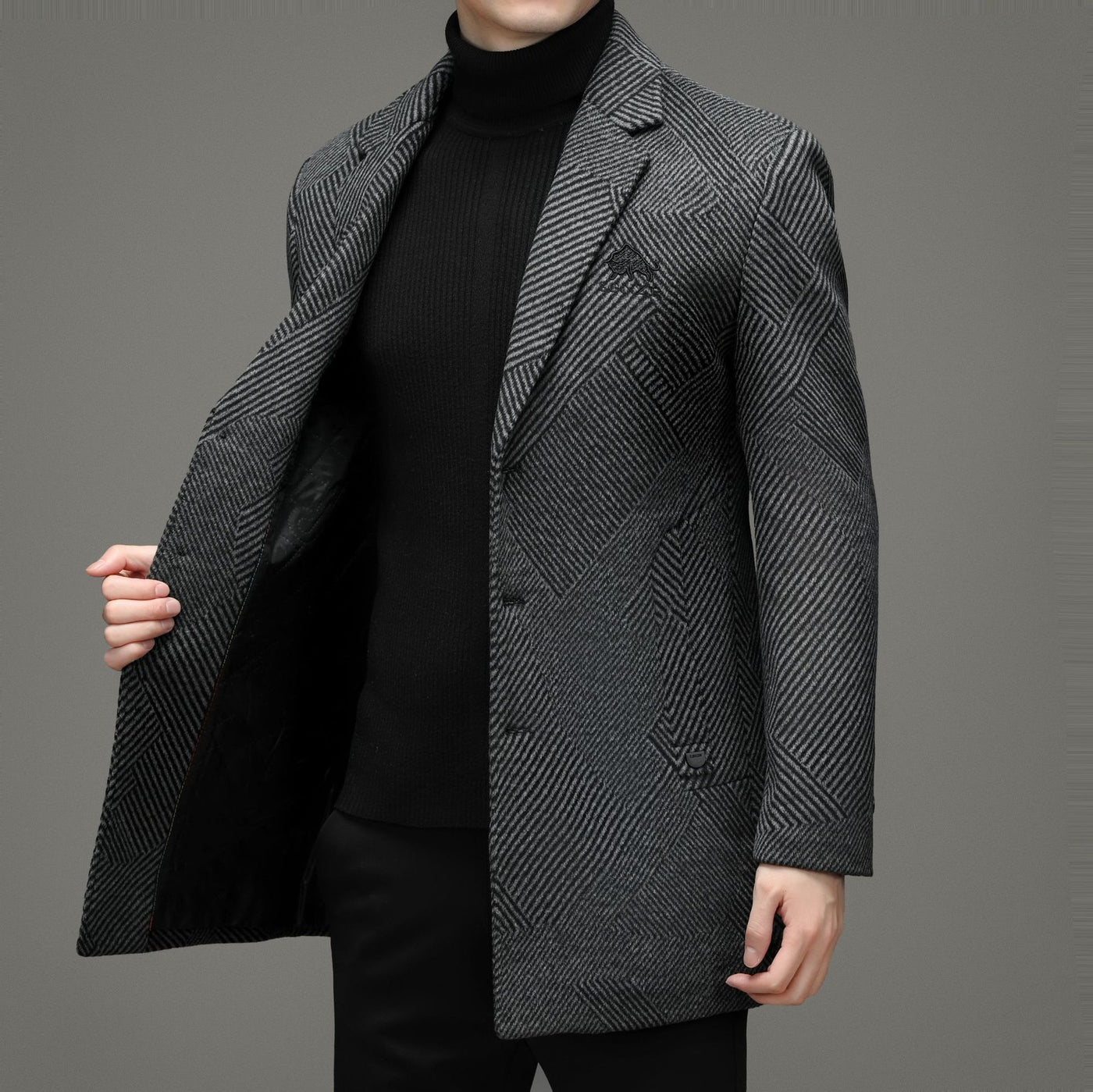 Men's Stylish Houndstooth Pattern Overcoat