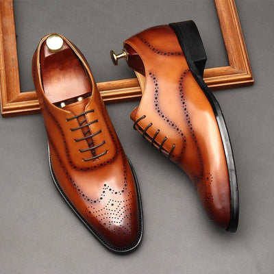 Men Luxury Cognac Leather Brogue Oxford Shoes – Classic Elegance & Craftsmanship