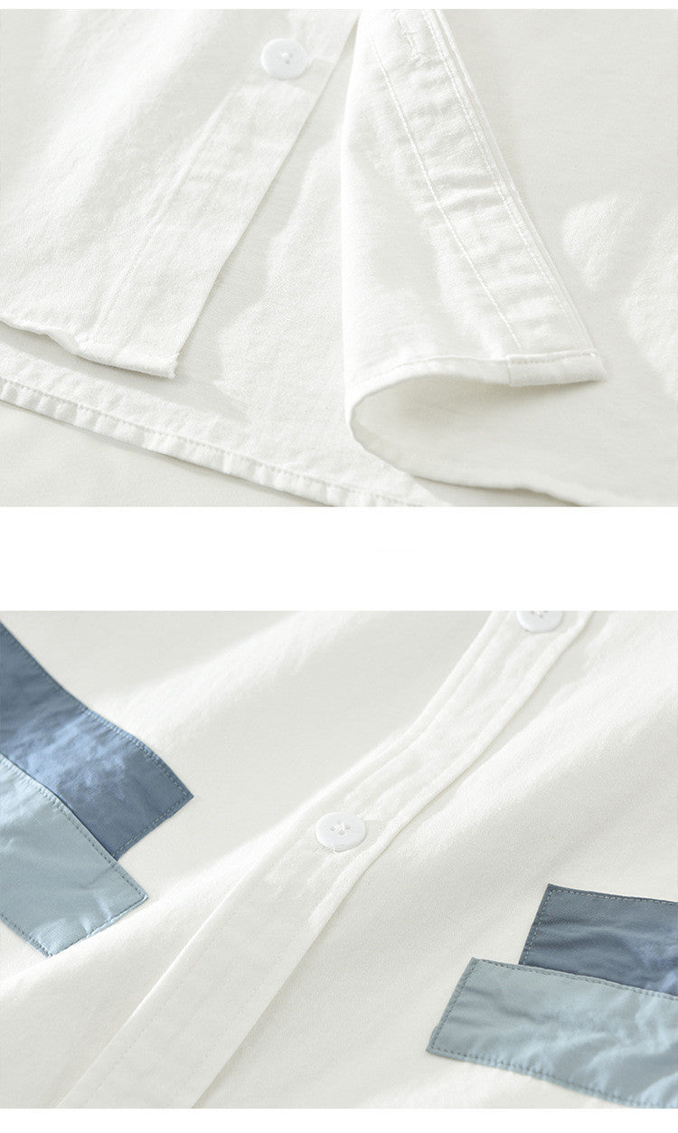 Men's Casual White Button-Down Shirt with Blue Stripe Details – Effortless Style