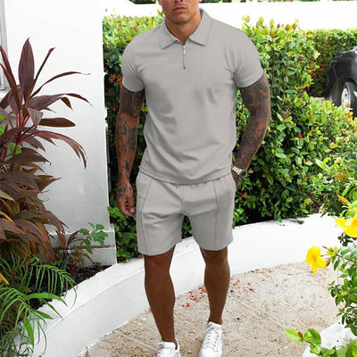 Men's Casual Short Sleeve Polo Shirt & Matching Shorts Set – Comfortable Summer Lounge Wear