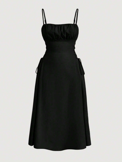 Spaghetti Straps Chest Wrap Midi Dress