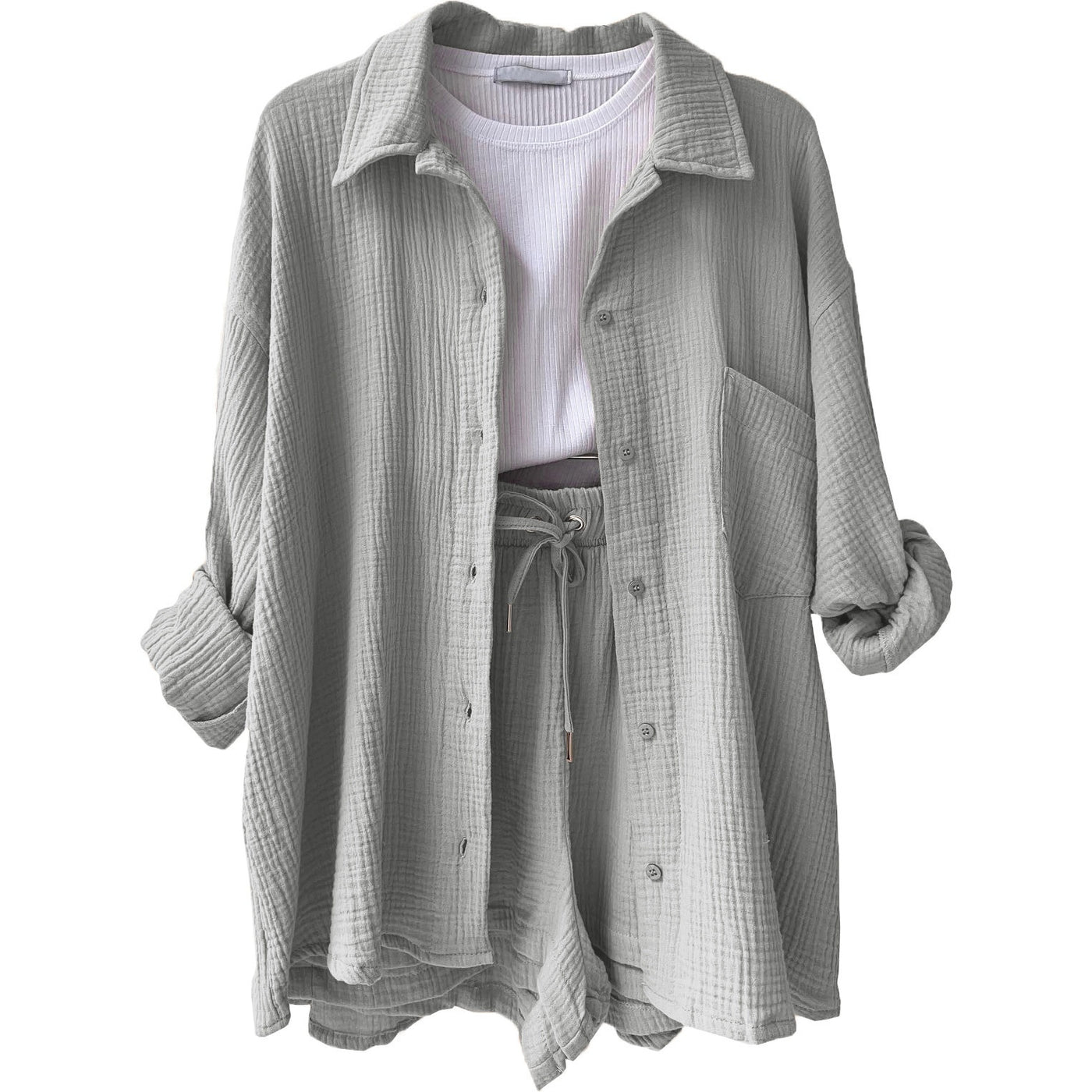Wrinkled Fabric Casual Shorts Set