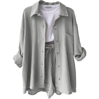 Wrinkled Fabric Casual Shorts Set