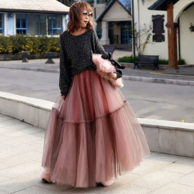 Mesh Women's High Waist Midi A- Line Skirt