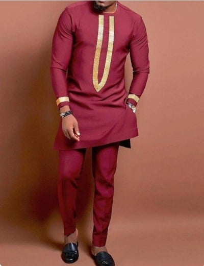 Men's Elegant Long-Sleeve Traditional African Print Dress