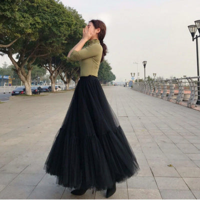 Mesh Women's High Waist Midi A- Line Skirt