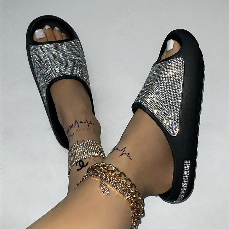 Rhinestone PeepToe Slides