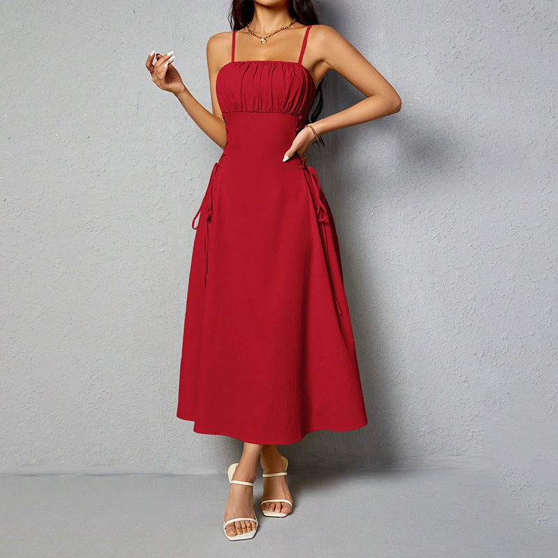 Spaghetti Straps Chest Wrap Midi Dress
