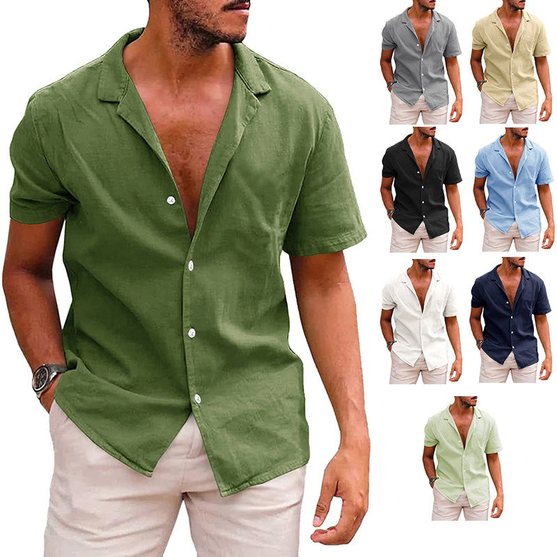 Men's Linen-Blend Short-Sleeve Casual Shirt – Stylish, Lightweight & Breathable