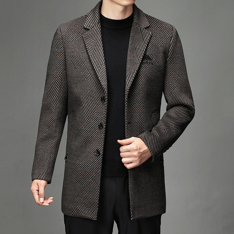 Men's Stylish Houndstooth Pattern Overcoat