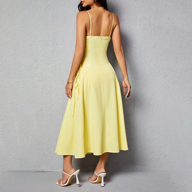 Spaghetti Straps Chest Wrap Midi Dress