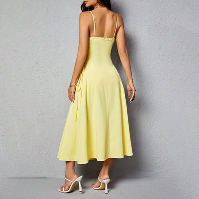 Spaghetti Straps Chest Wrap Midi Dress