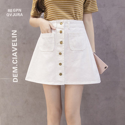 Mini Button Down Denim Skirt with Pockets