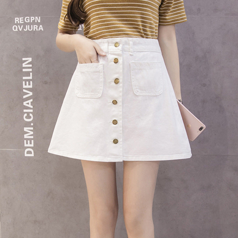 Mini Button Down Denim Skirt with Pockets