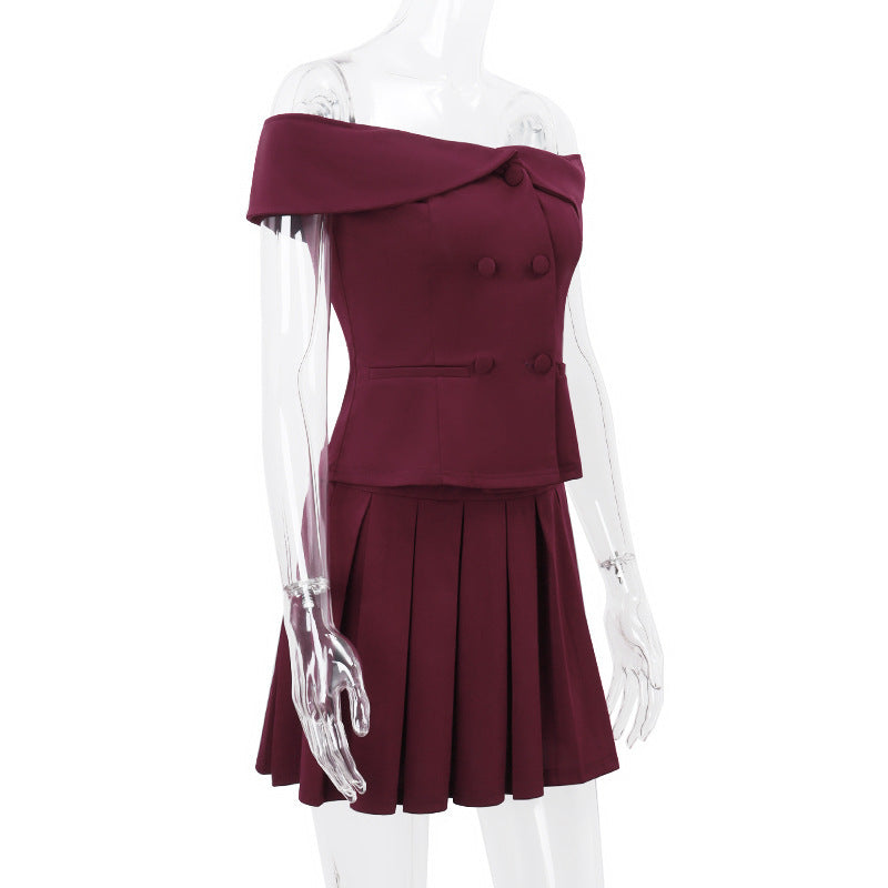 Double-breasted Top and Skirt Set