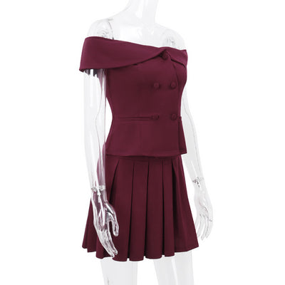 Double-breasted Top and Skirt Set
