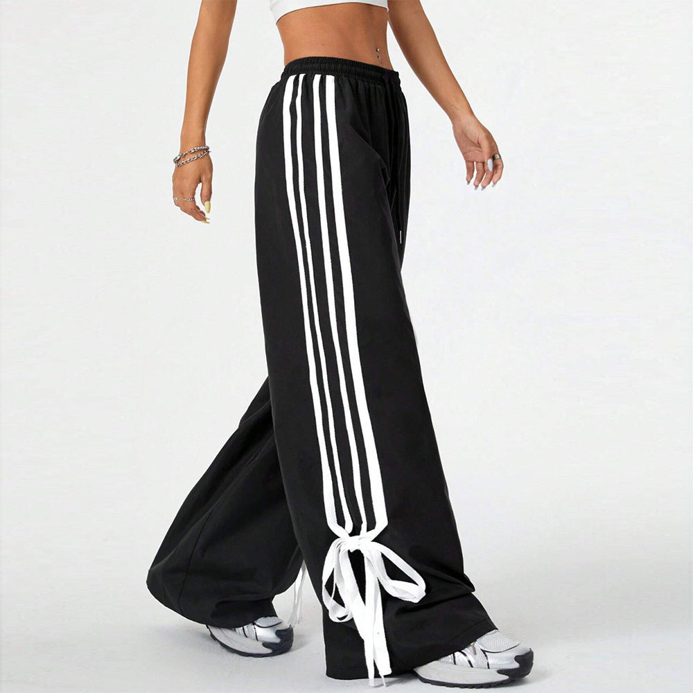 Sporty Wide Leg Drawstring Pants