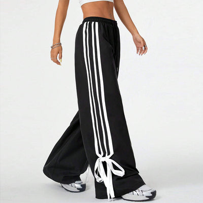 Sporty Wide Leg Drawstring Pants